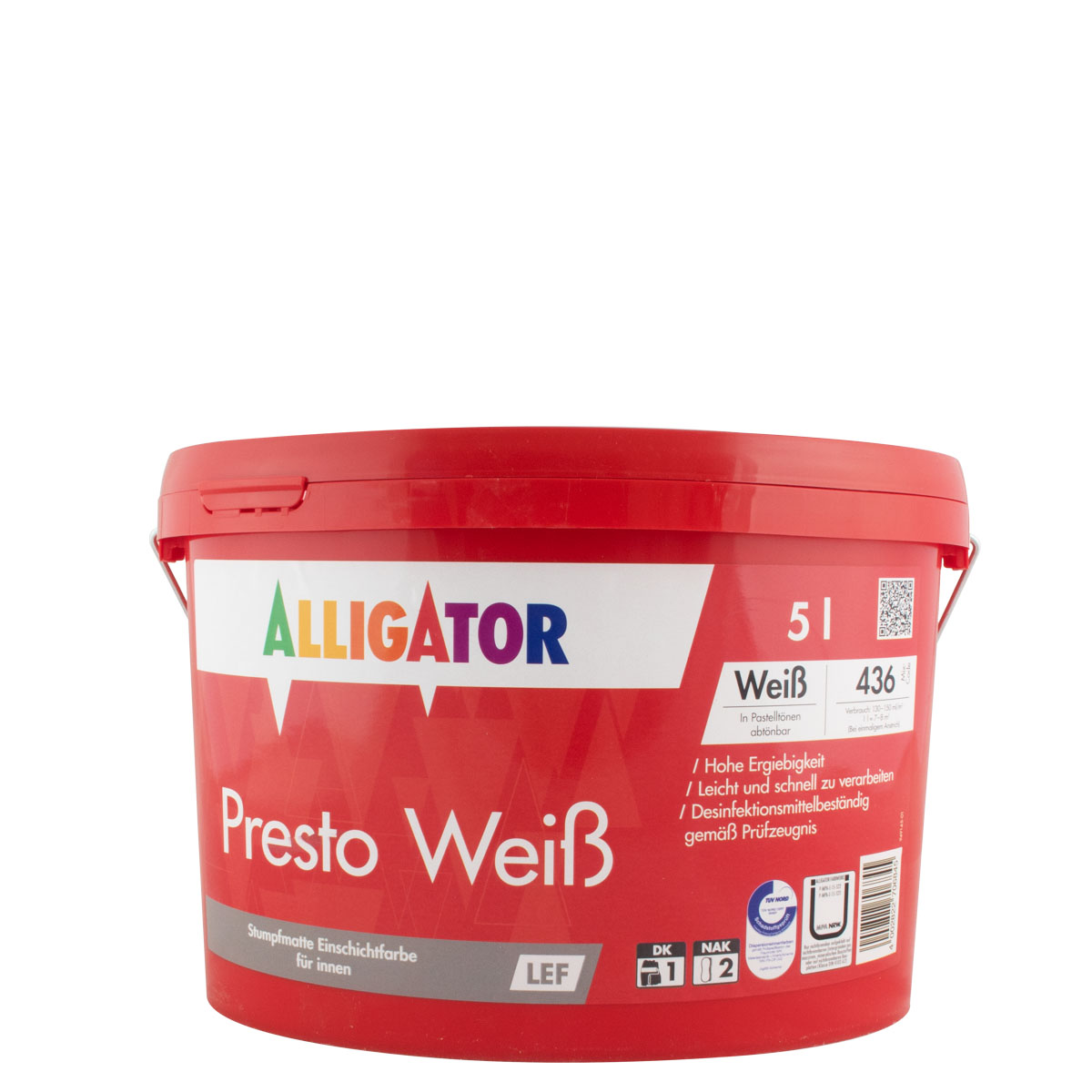 Alligator Presto Weiß LEF, hochdeckende Wandfarbe, Dispersionsfarbe