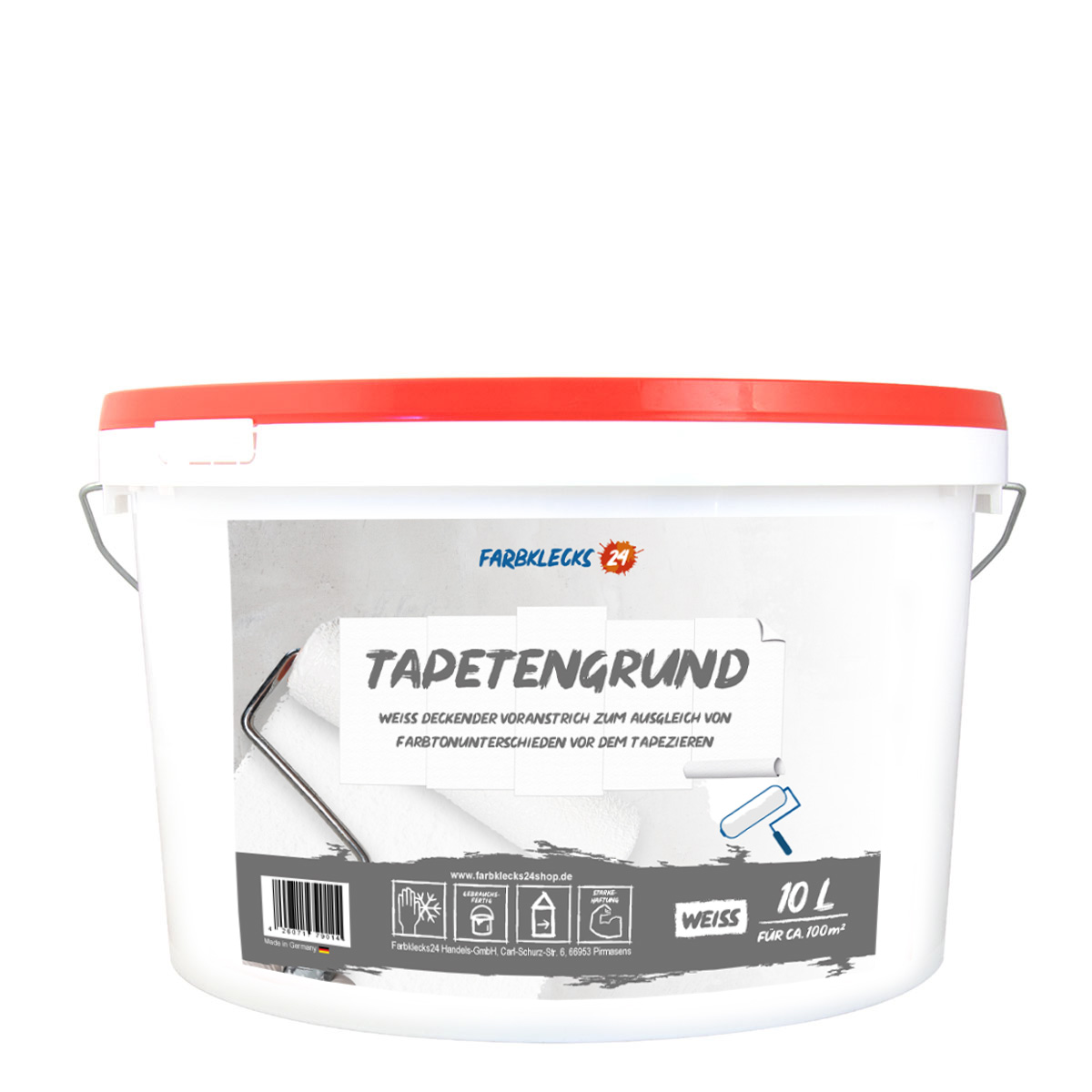 Farbklecks24 Tapetengrund weiß 10L, Voranstrich für Wandbeläge, Tapeziergrund, Grundierung