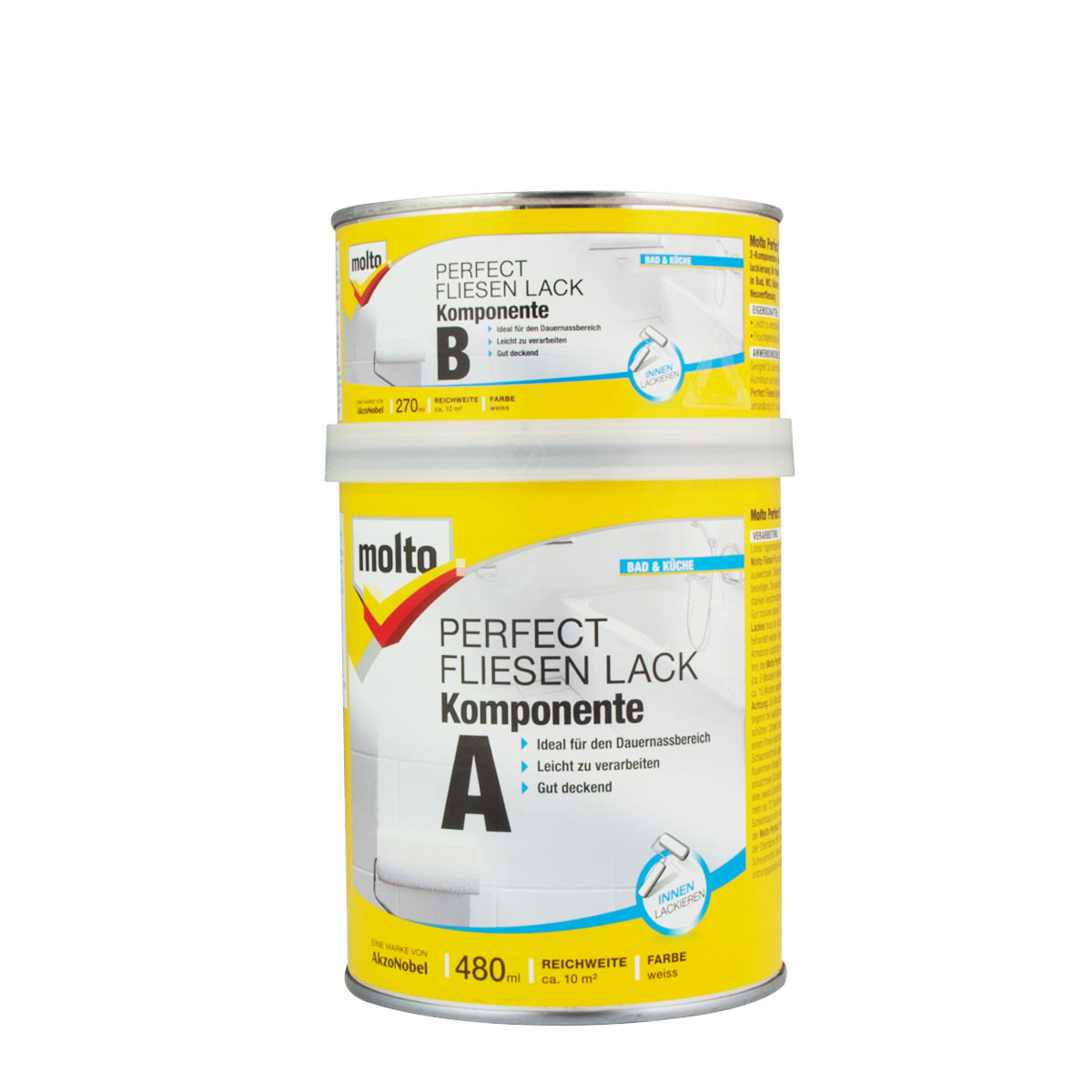 Molto Perfect Fliesen Lack 2K weiß 750ml, glänzend, Wandfliesenlack, Fliesenfarbe