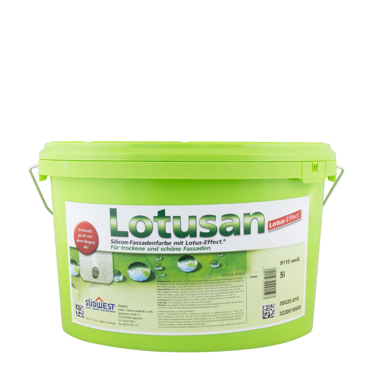 Südwest Lotusan Fassadenfarbe 12,5L Weiss, Silikonharz Fassadenfarbe, mit Apperleffekt, Lotus-Effect