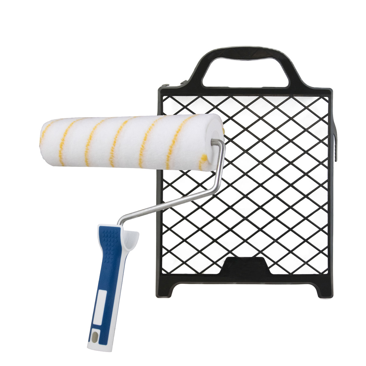 Farbroller Set groß, Malerrolle Polyamid Goldfaden 25cm, 2K Comfort Bügel, Abstreifgitter