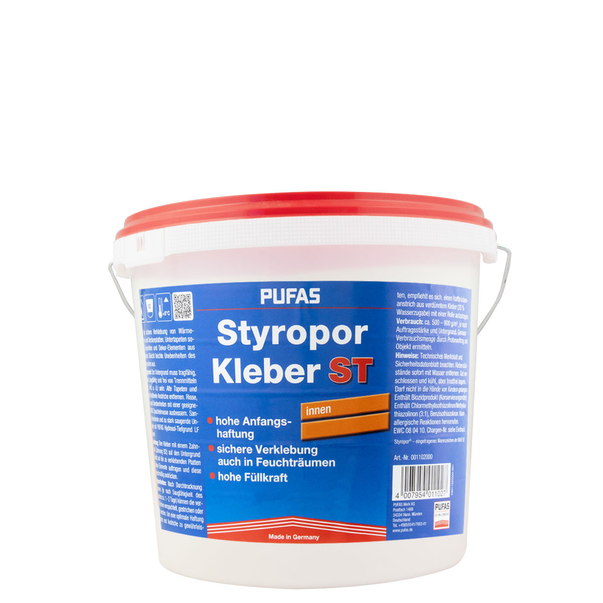 Pufas Styropor-Kleber ST 4kg, Dispersionskleber, Dämmstoffkleber für innen