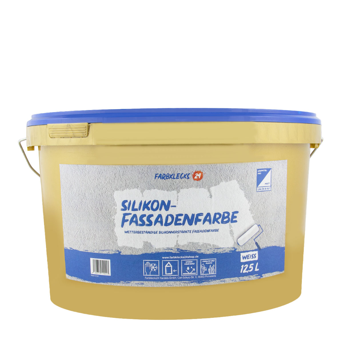 Farbklecks24 Silikon-Fassadenfarbe 10L Weiss, Silikonharz verstärkte Fassadenfarbe, mit Apperleffekt