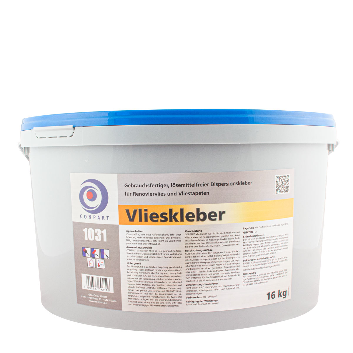 Conpart Vlieskleber 1031 16kg, verarbeitungsfertiger Dispersionskleber, Tapetenkleister, Vliesgewebe Kleber