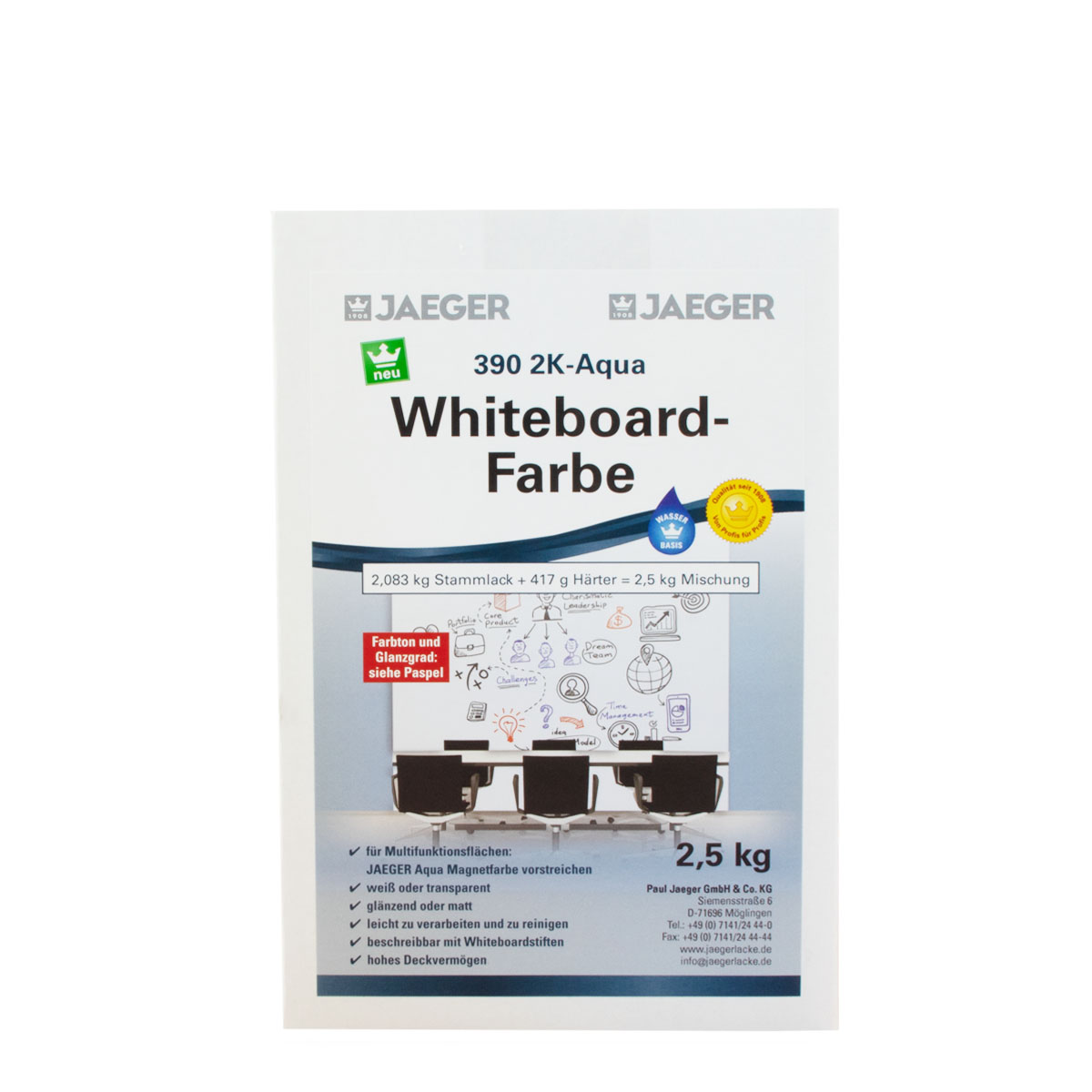 Jaeger 2K-Aqua Whiteboardfarbe 390, beschreibbare Wandfarbe