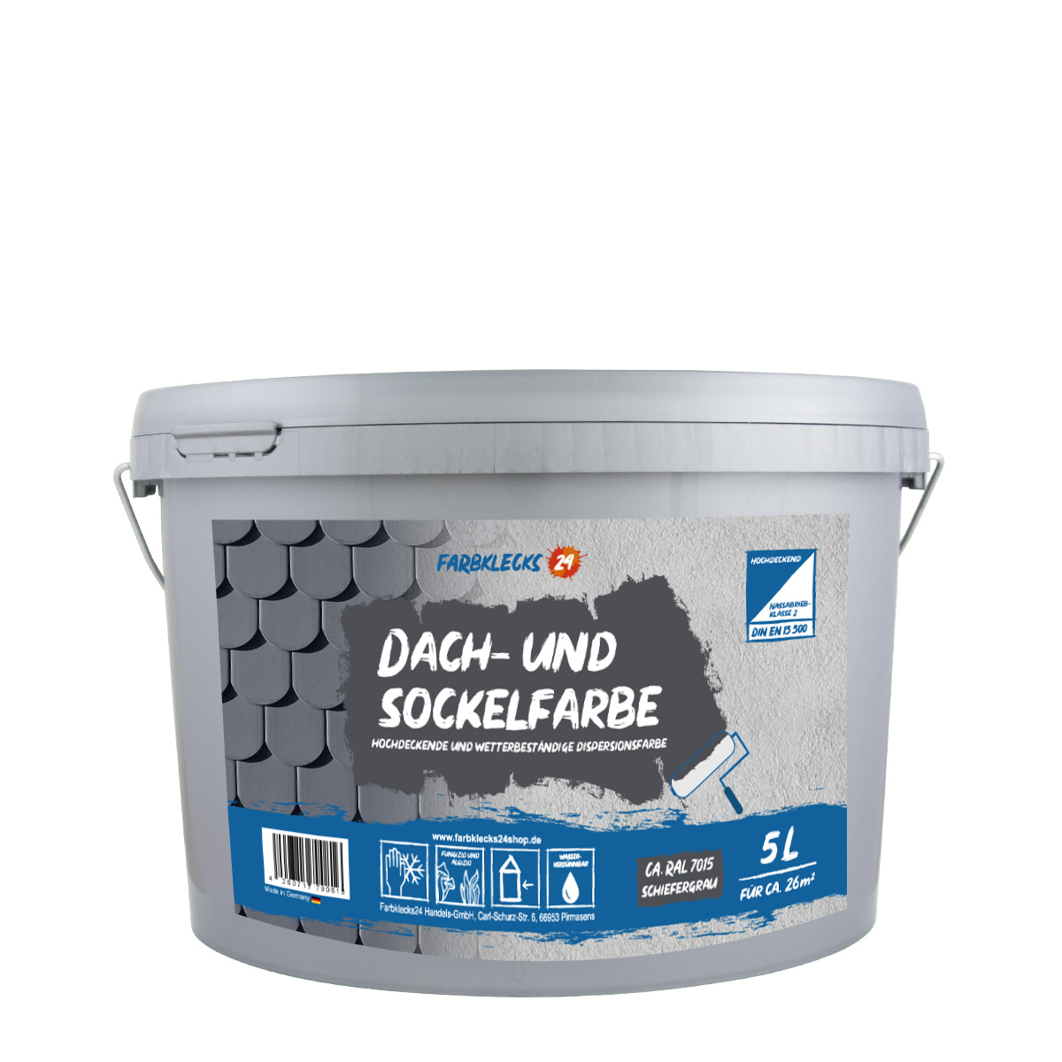 Farbklecks24 Dach und Sockelfarbe 5L ca. RAL 7016 Anthrazit, Dispersionsfarbe