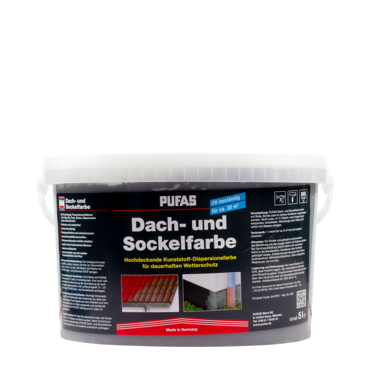Pufas Dach- und Sockelfarbe DS 5L ziegelrot, hochdeckende Dispersionsfarbe