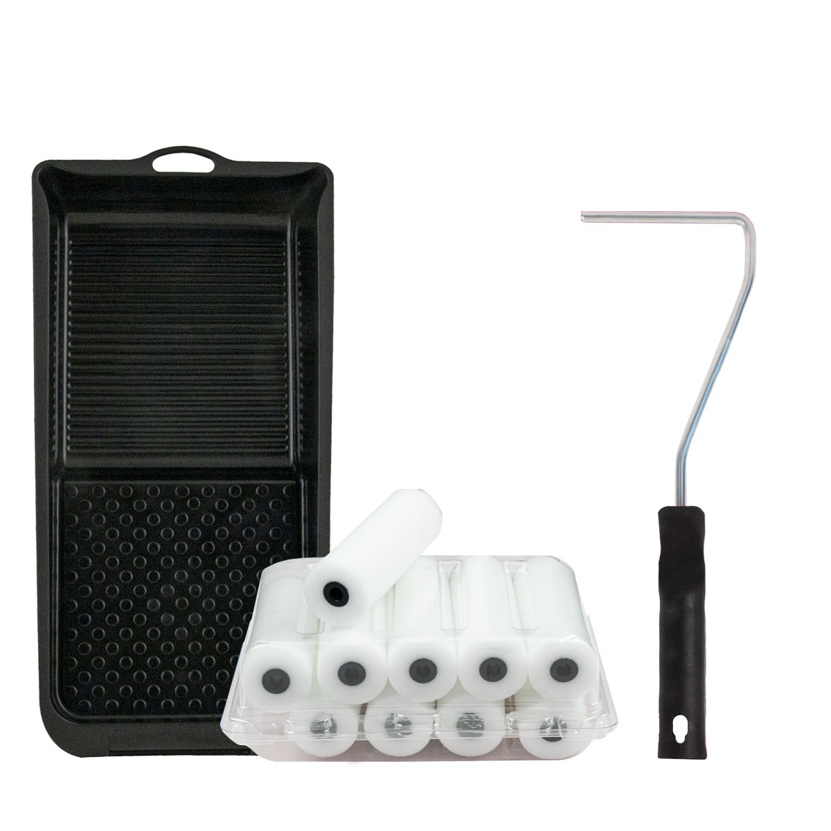 Farbklecks24 Lackierset- 10x Heizkörperwalze Schaumstoff gerade 11cm+Bügel+Farbwanne