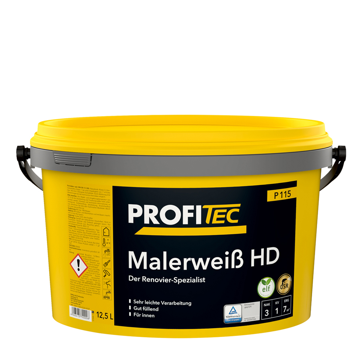 ProfiTec P115 Malerweiß HD 12,5L weiß, hochdeckende Wandfarbe, Dispersionsfarbe