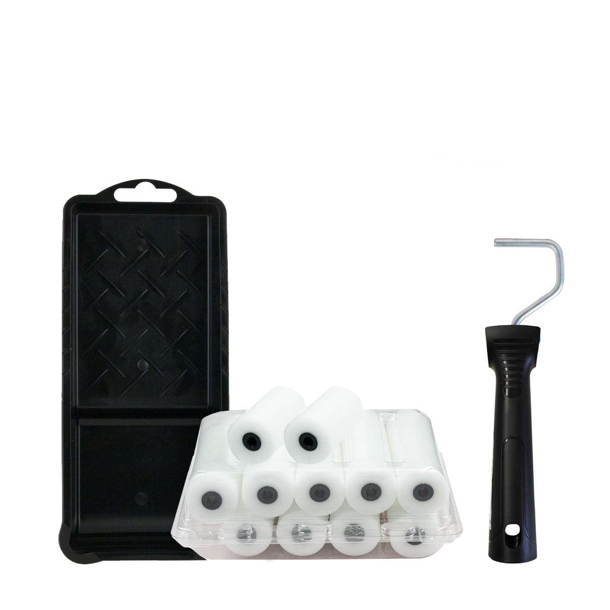 Lackierset Mini 20x Schaumstoffwalze 5cm + Minibügel + Farbwanne 10x22cm