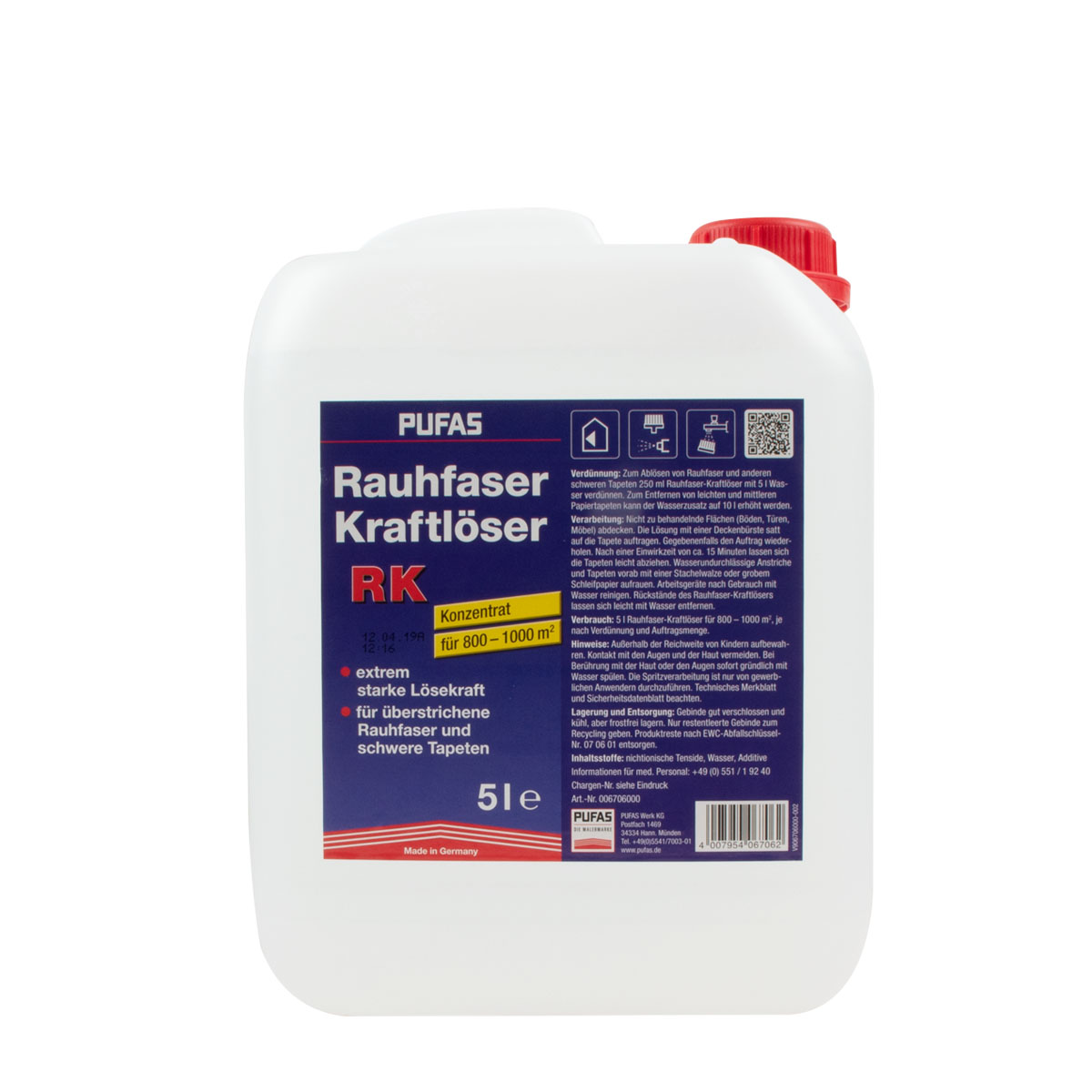 Pufas Rauhfaser-Kraftlöser RK 5L, extra starker Tapeten Entferner, Tapetenlöser