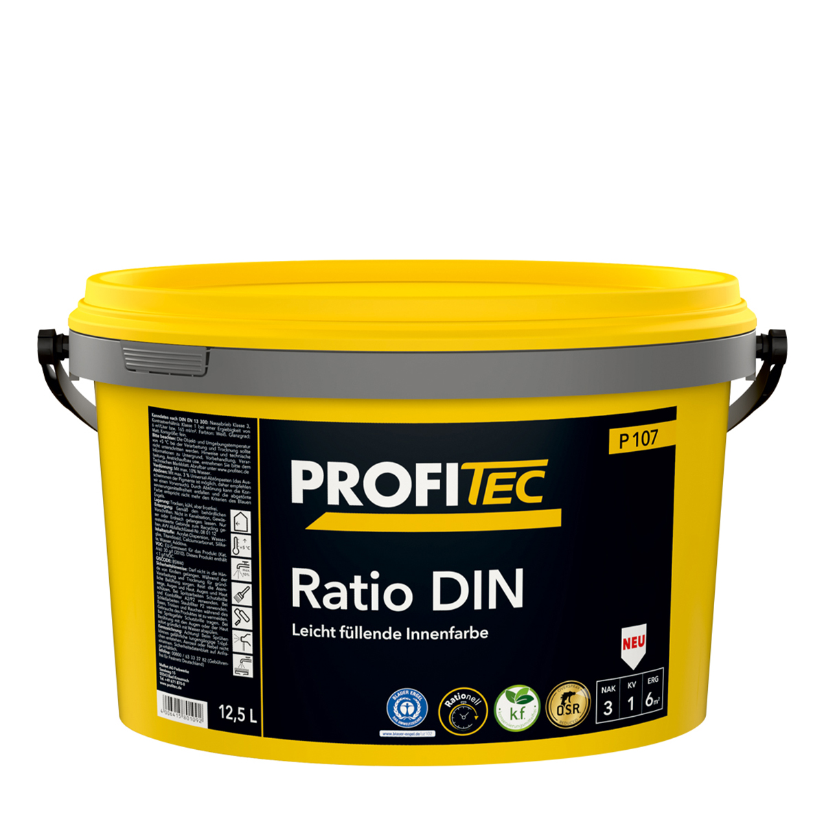 ProfiTec P107 Ratio DIN 12,5L weiß, sehr gut deckende Wandfarbe, Dispersionsfarbe