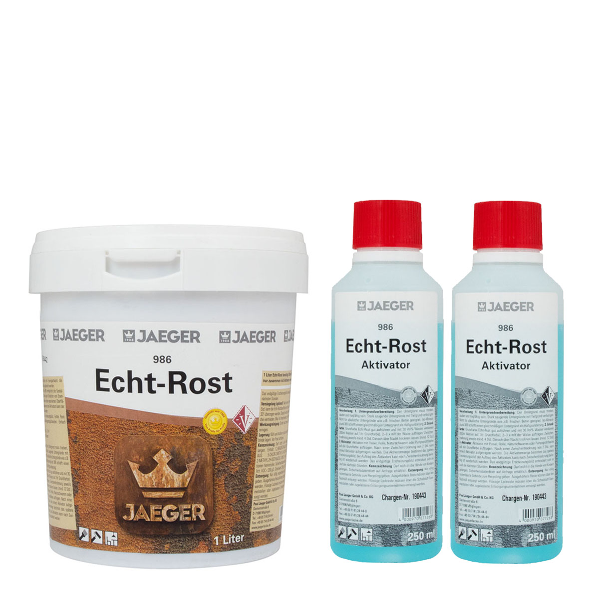 Jaeger Echt-Rost 986 Rostfarbe 1L + 2x Jaeger Echt-Rost Aktivator 250ml Set