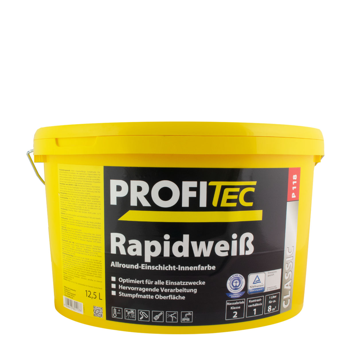 ProfiTec P118 Rapidweiß weiß, sehr gut deckende Wandfarbe, Dispersionsfarbe