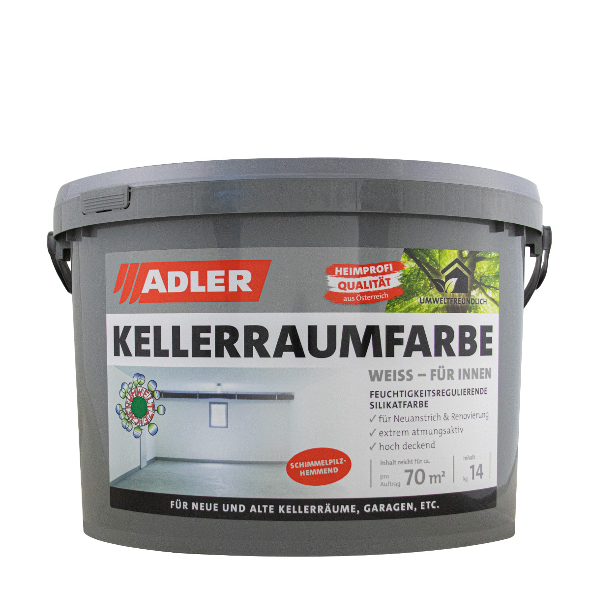 Adler Kellerraumfarbe 14kg weiß, geruchsneutrale Silikatfarbe