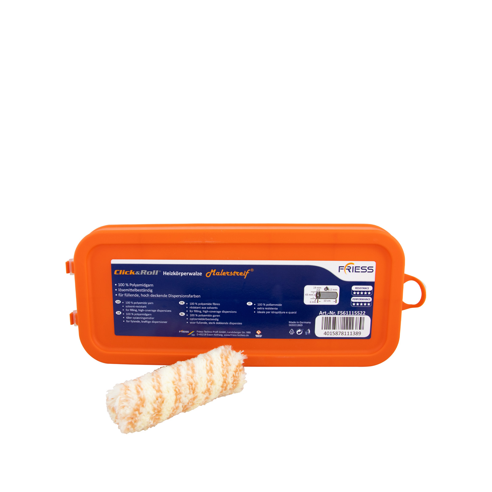 10x Friess Click&Roll Heizkörperwalze Malerstreif #F561115522, 10cm, 12mm Flor, Farbwalze, Kleinflächenwalze