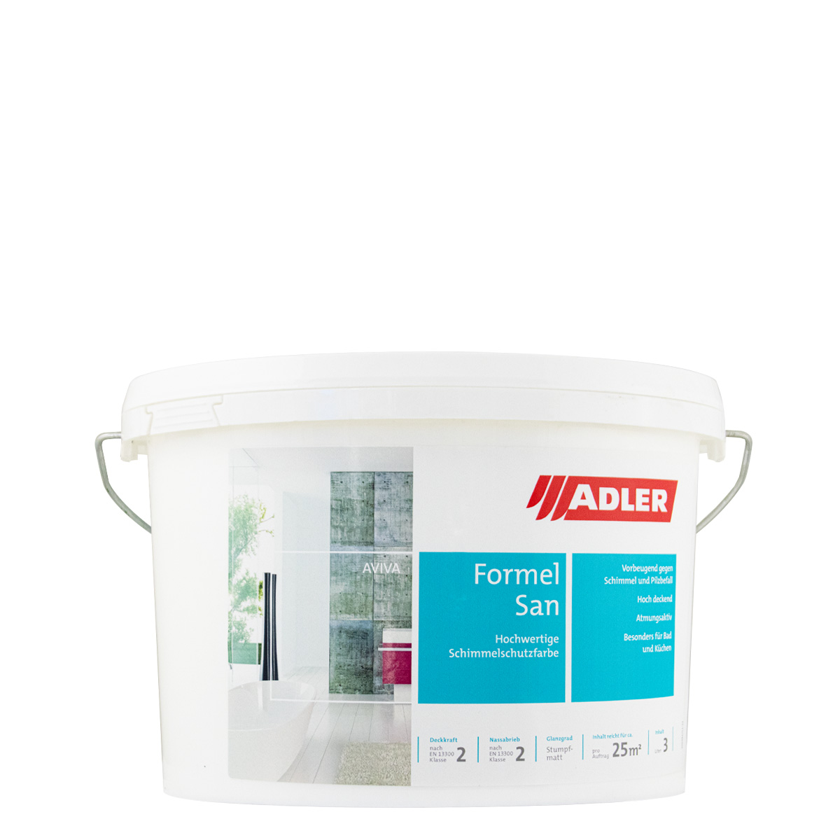 Adler Aviva Formel-San Schimmelschutzfarbe 750ml weiß, Anti Schimmel Farbe, Feuchtraumfarbe