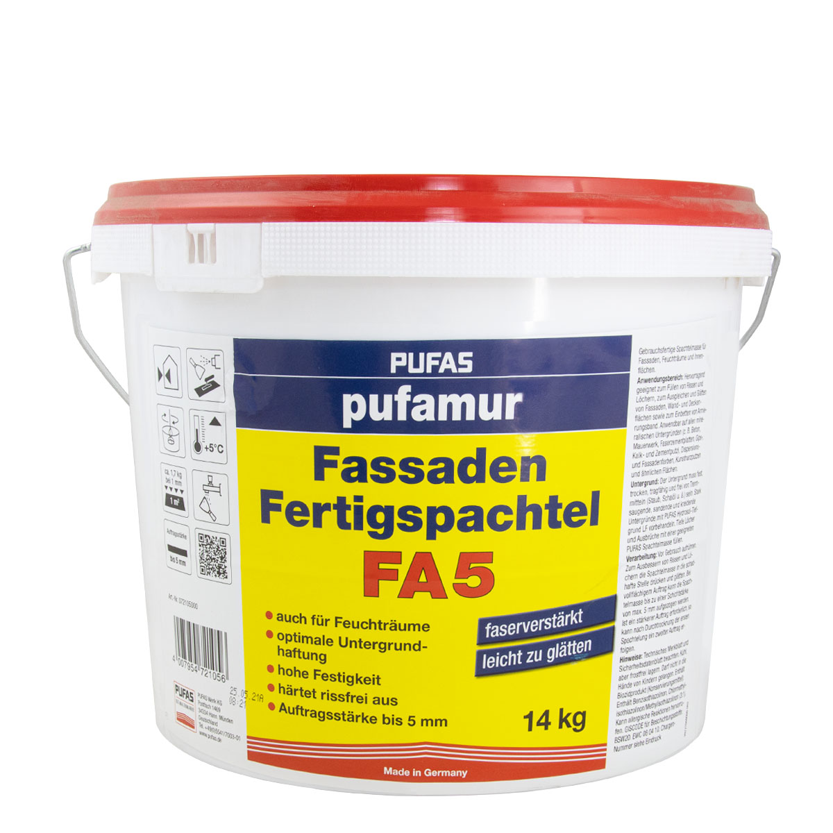 Pufas pufamur Fassaden-Fertigspachtel FA5 8kg, Spachtelmasse, Fassadenspachtel