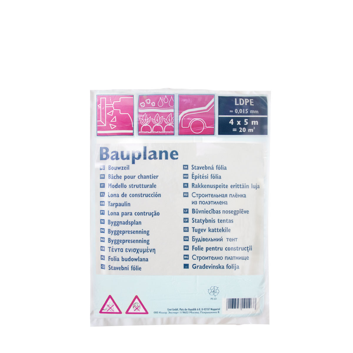 Bauplane LDPE 40µ 4x5m transparent, Abdeckfolie, Abdeckplane