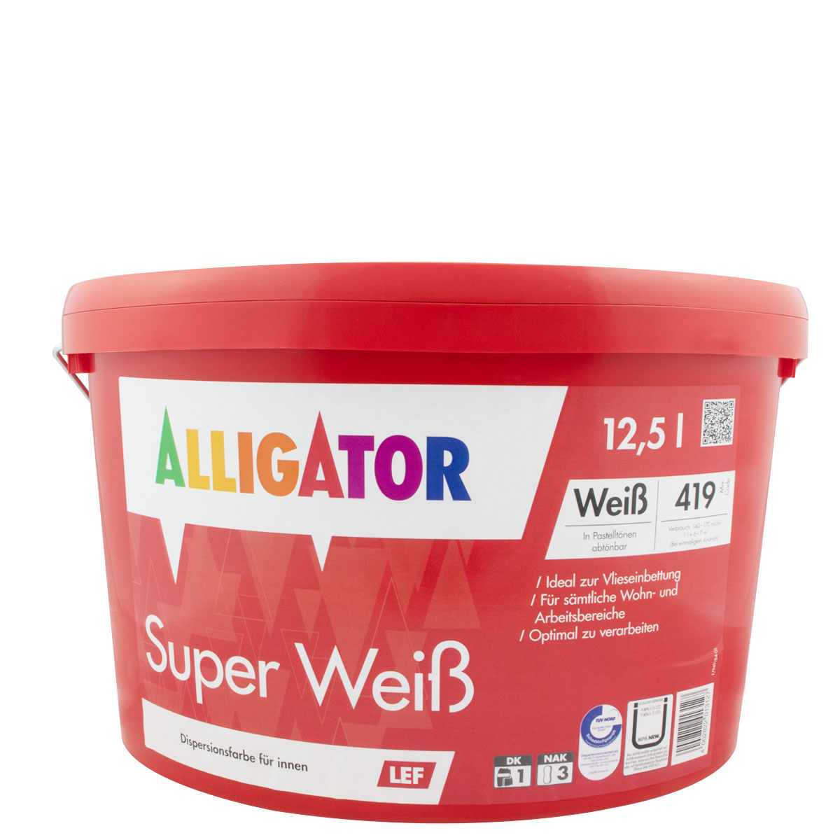 Alligator Super Weiß LKF 12,5L weiß, hochdeckende Wandfarbe, Dispersionsfarbe