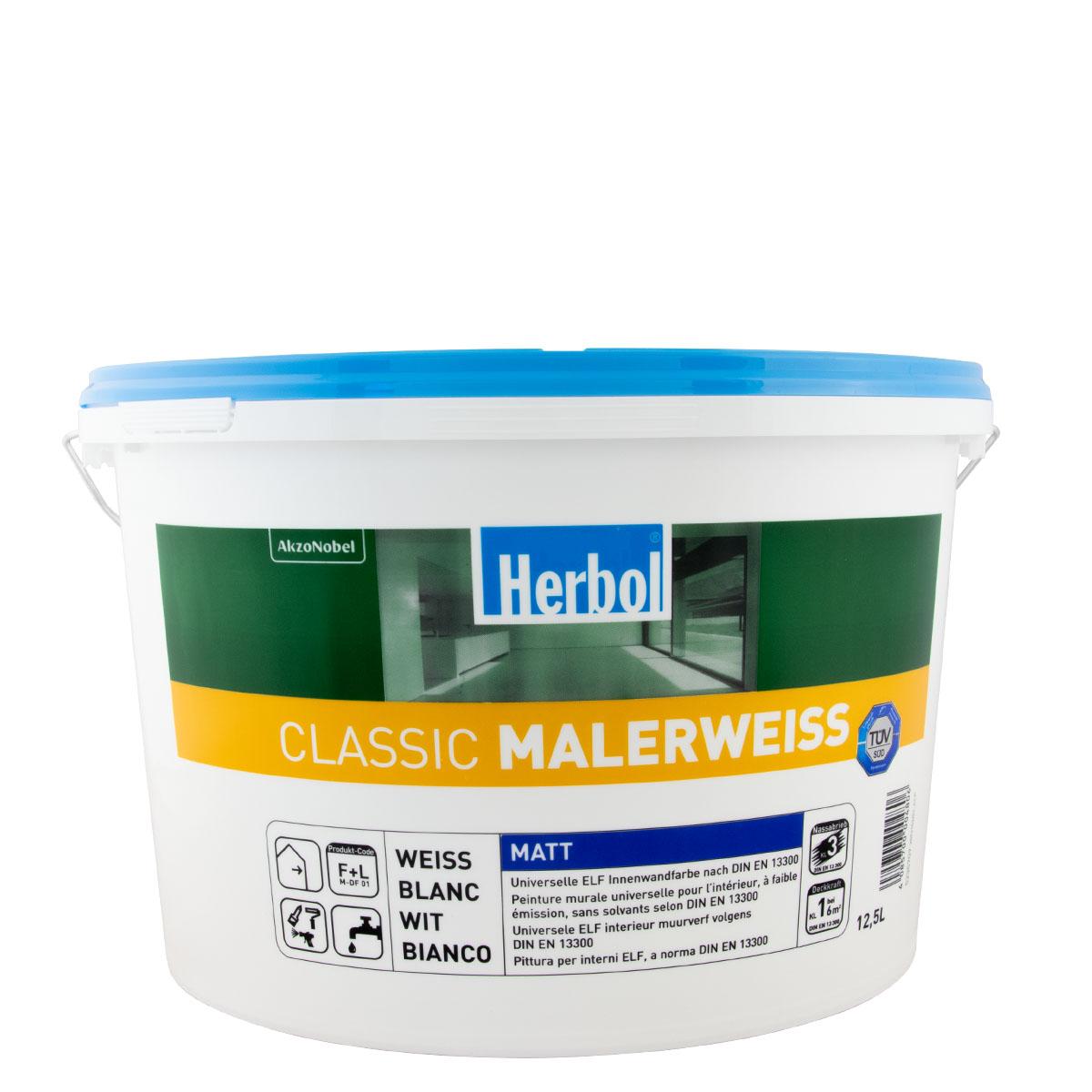 Herbol Classic Malerweiss 12,5L weiss, wirtschaftliche Wandfarbe, Innenfarbe