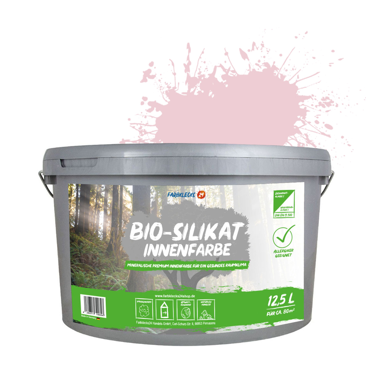 Farbklecks24 Bio-Silikat Innenfarbe Color 2,5L Pastell Orange, Wandfarbe, Silikatfarbe innen, für Allergiker empfohlen