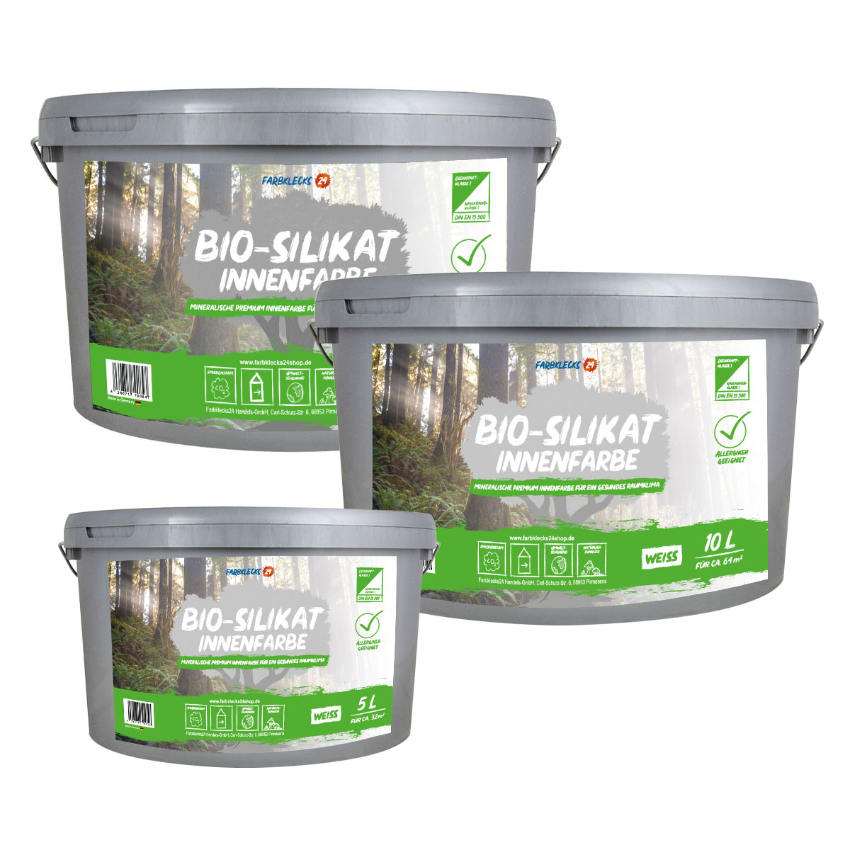 Farbklecks24 Bio-Silikat Innenfarbe 10L weiss, Wandfarbe, Silikatfarbe innen, für Allergiker empfohlen