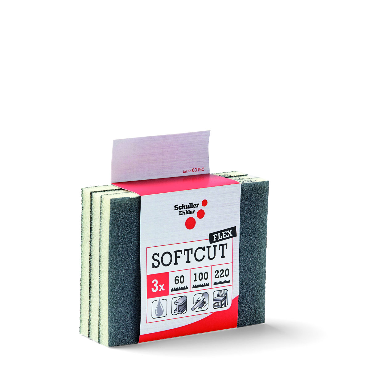 Schuller Schleifkissen-Set Softcut Flex 3tlg #60150 für Trocken- und Nassschliff, Körnung 60,100,220
