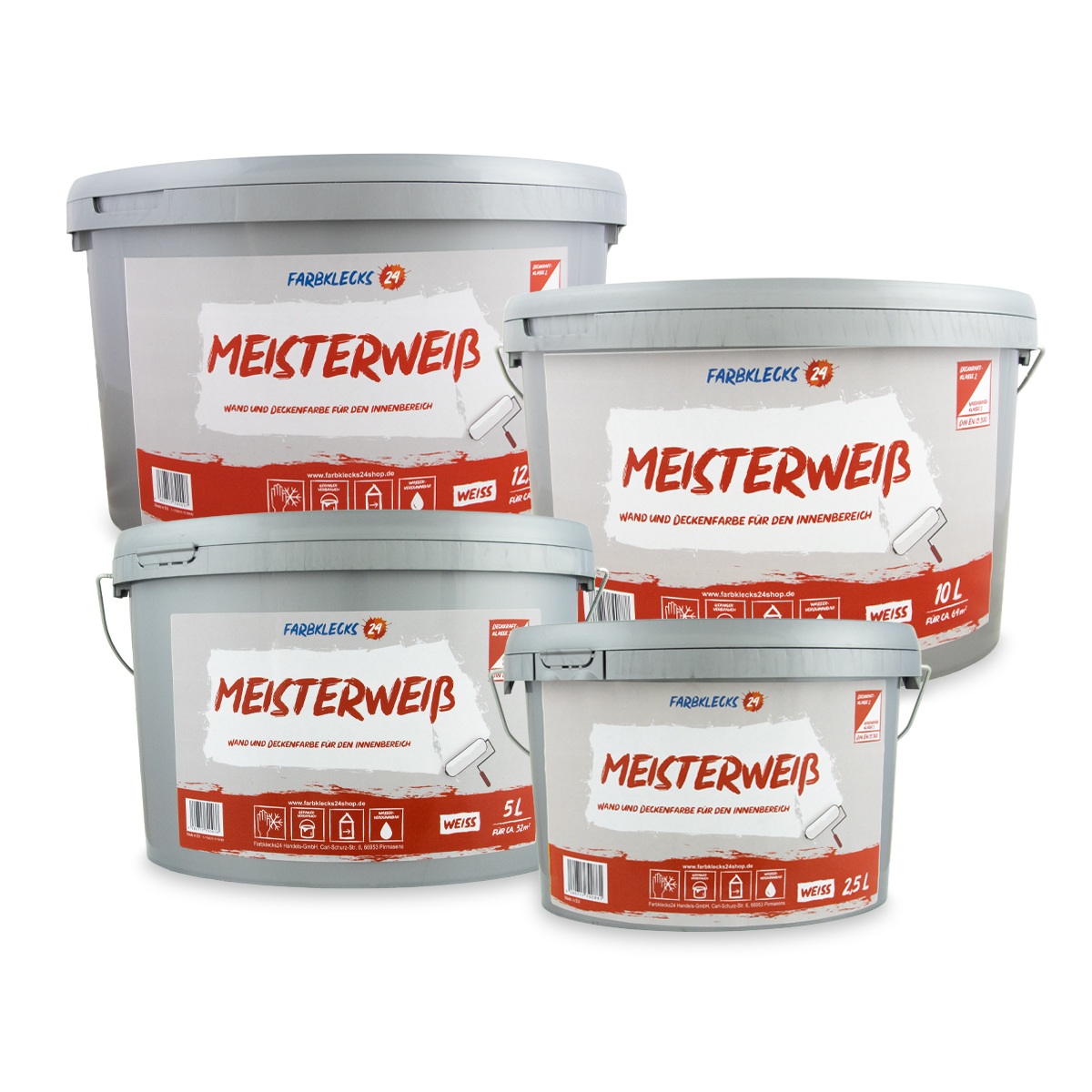 Farbklecks24 Meisterweiß 5L Wandfarbe weiß, hohe Deckkraft