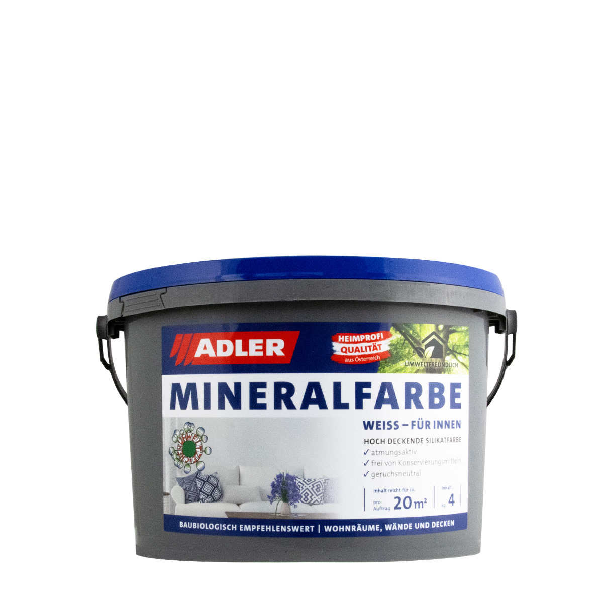 Adler Mineralfarbe 4kg weiss, Wandfarbe, Silikatfarbe innen