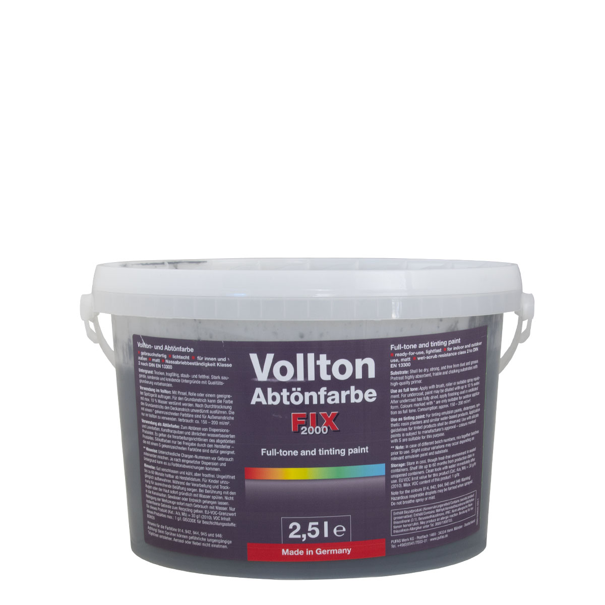 Pufas Vollton- und Abtönfarbe FixColor 2,5L schwarz, Dispersionsfarbe, Wandfarbe