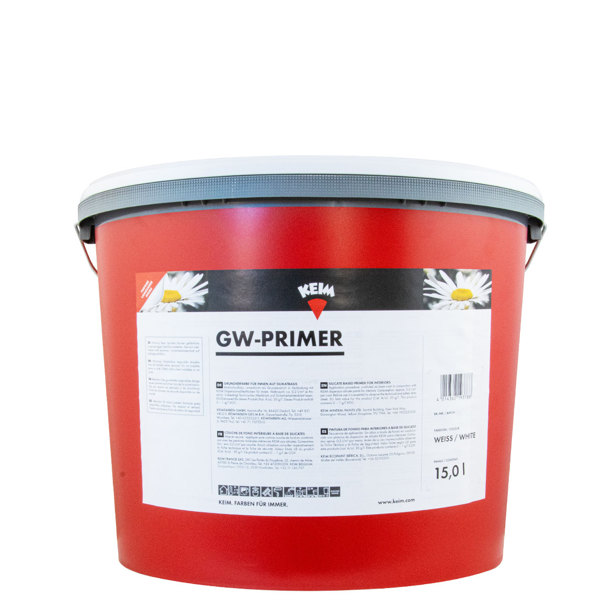 Keim GW-Primer 15L, Grundierweiß, deckende Grundierung, Grundierfarbe auf Silikatbasis