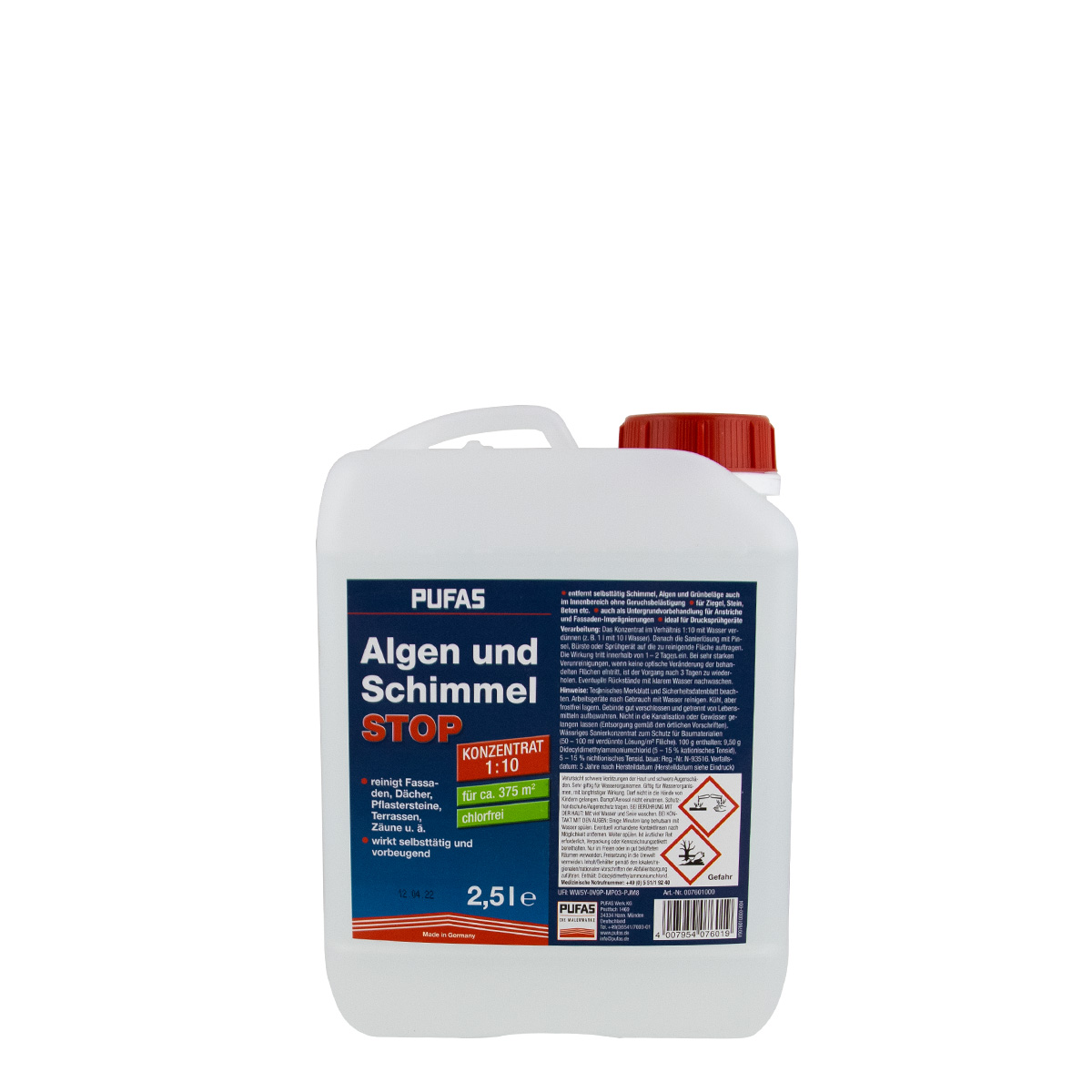 Pufas Algen- und Schimmel-STOP-Konzentrat 2,5L, Fassadenreiniger, Grünbelagsentferner
