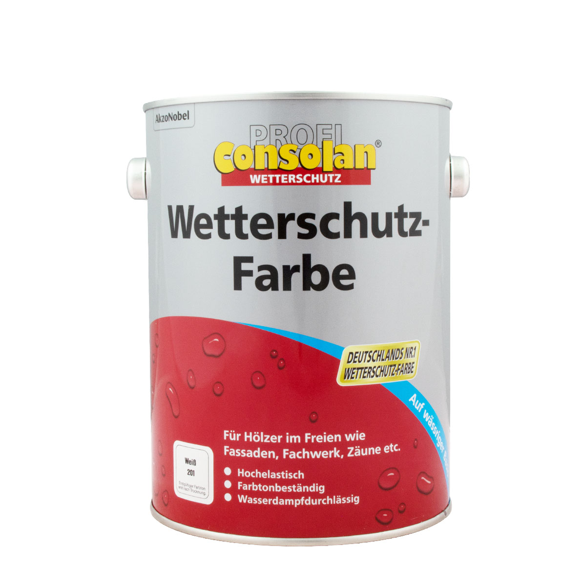 Consolan Profi Wetterschutz-Farbe 2,5L weiss, deckende Holzfarbe, Holzschutzfarbe