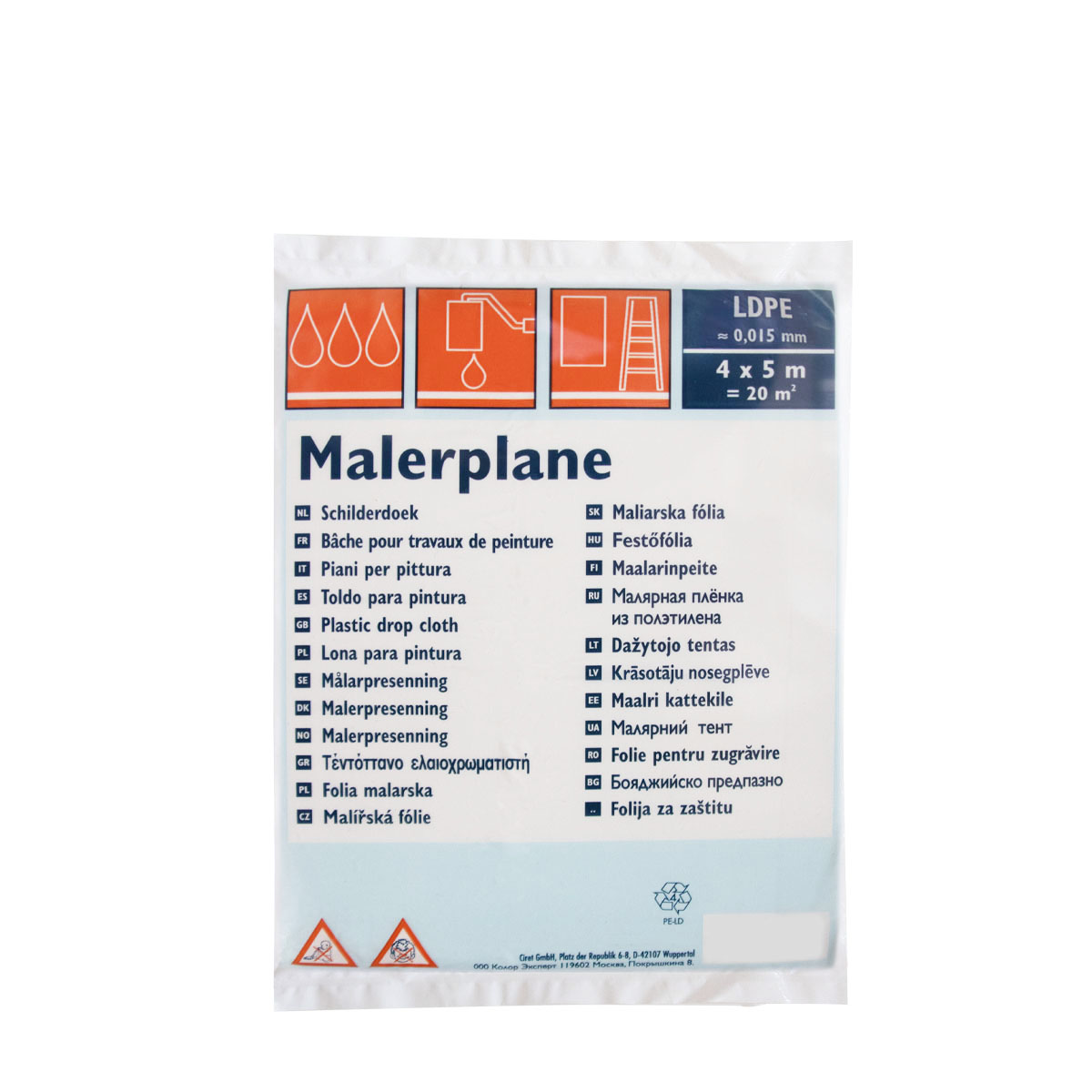 Malerplane 15µ LDPE 4x5m transparent, Abdeckfolie, Abdeckplane