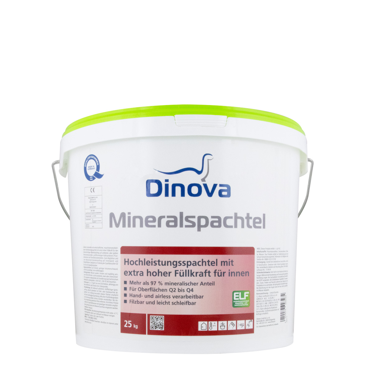 Dinova Mineralspachtel 25kg grobe mineralische Spachtelmasse, Wandspachtel, Airless-Spachtel