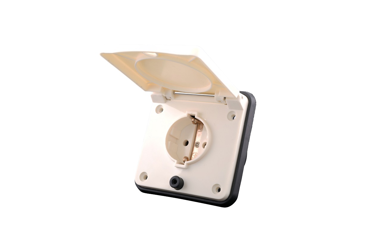 Vorzeltsteckdose Aussensteckdose Schuko 230V Wohnwagen BEIGE 9cm x 9cm