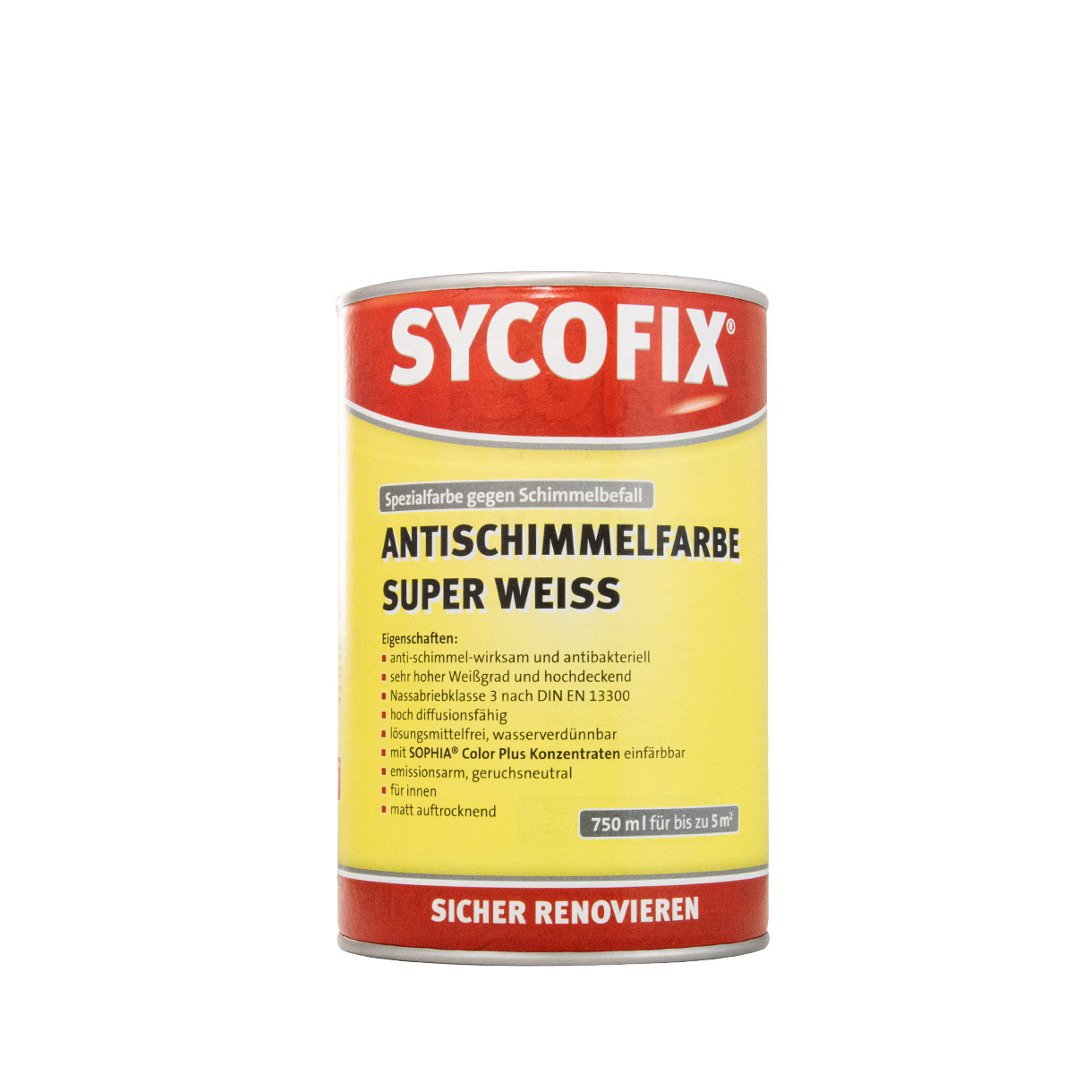 Sycofix Antischimmelfarbe super weiss 750ml Schimmelschutzfarbe, Feuchtraumfarbe