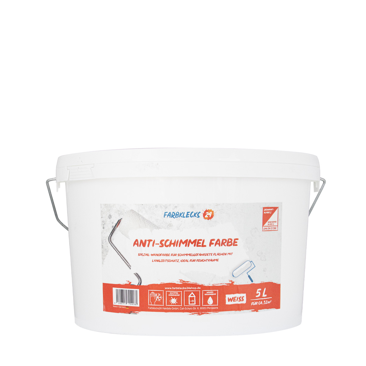 Farbklecks24 Anti Schimmel Farbe 1L, Schimmelfarbe, Wandfarbe